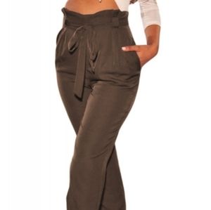 Brown Highwaisted leg tie pants